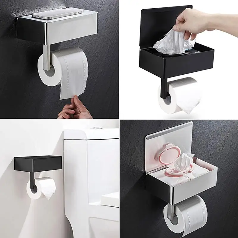 VOLDRA Toilet Paper Holder with Shelf Black Wipes Dispenser Bathroom Toilet  Paper Holder with Storage Upgrade Drawer Design Toilet Tissue Holder