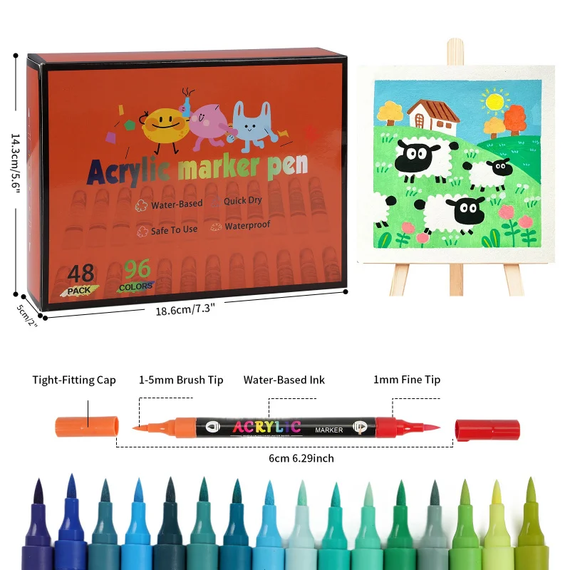 Funnasting 120 kleuren acrylstiften, zachte penseelpunt acrylmarkers, set acrylstiften voor stenen watervast, kleuren, glas, stof, ei en DIY-handwerk