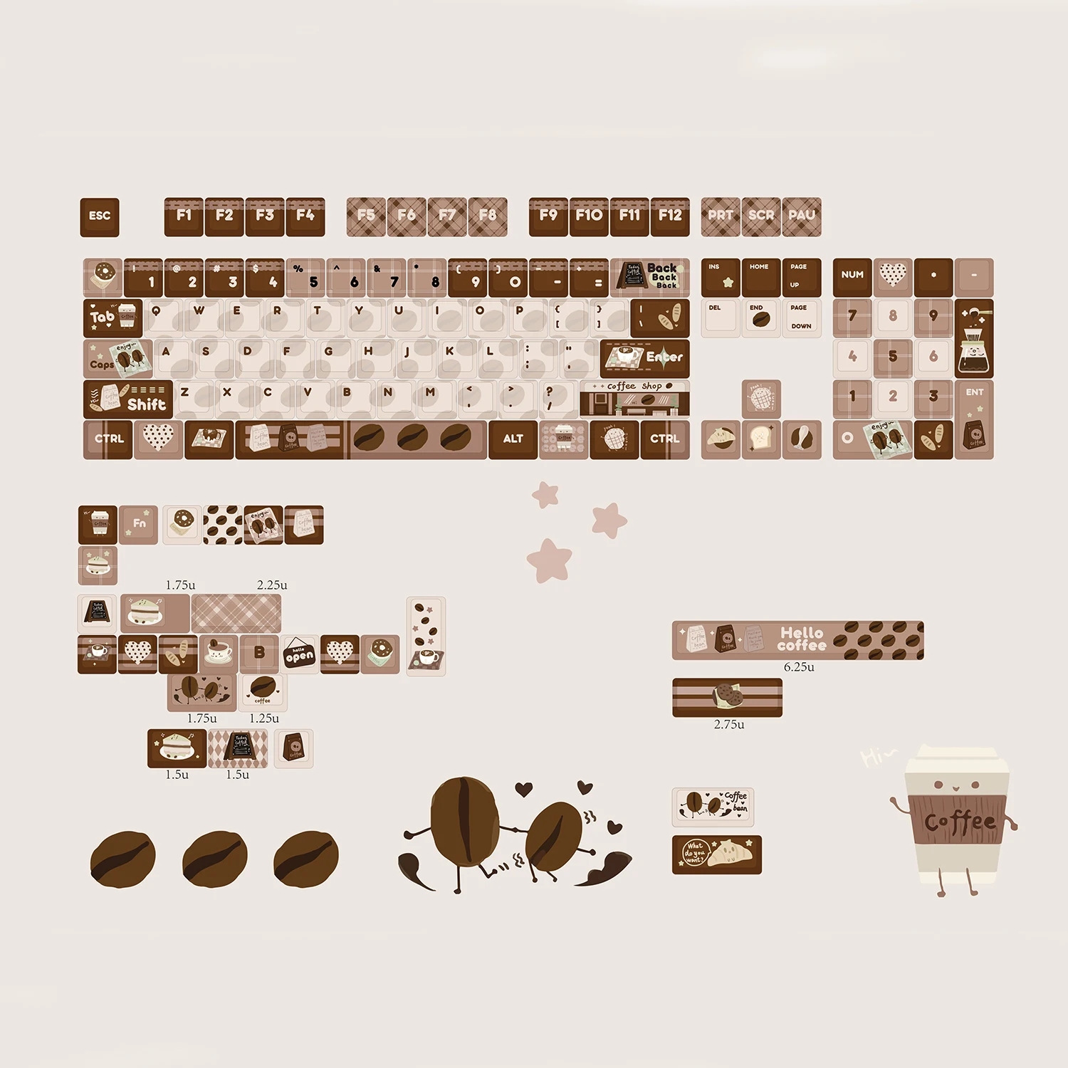 Kawaii Keys Cafe Themed Coffee Mao Profile Keycaps (131 Keys)