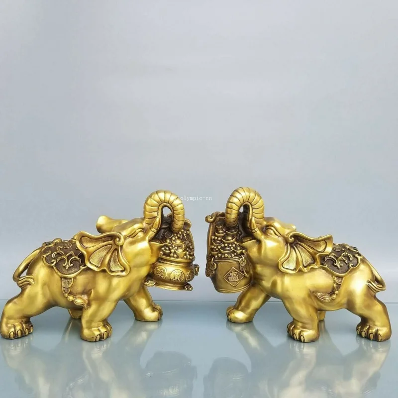 

Pair 12 inch brass home feng shui decorate auspicious treasure animal elephant