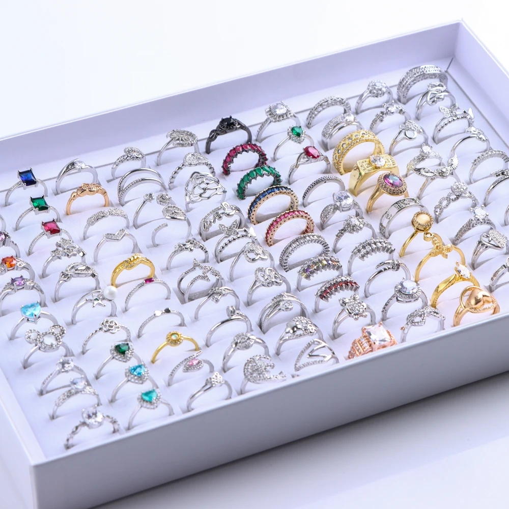 

20Pcs\Lot Micro-Inlaid Zircon Fashion Heart Star Butterfly Shiny Rings For Women Prom Stage Party Gift Wedding Square Jewelry