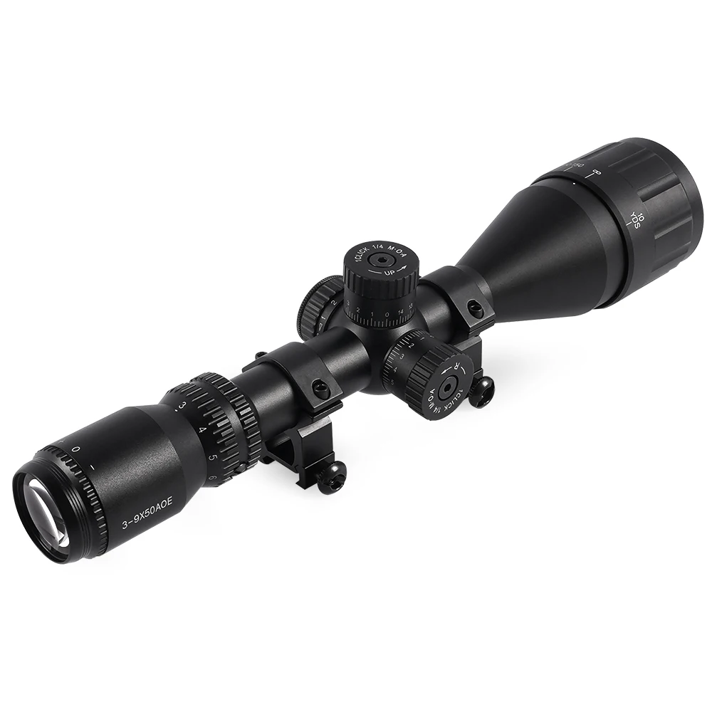 Tactical 3-9X50AOE Optical Sight Long Range Rifle Scope Red/Green Dot Laser Combo for Hunting Airsoft-Adjustable Focus