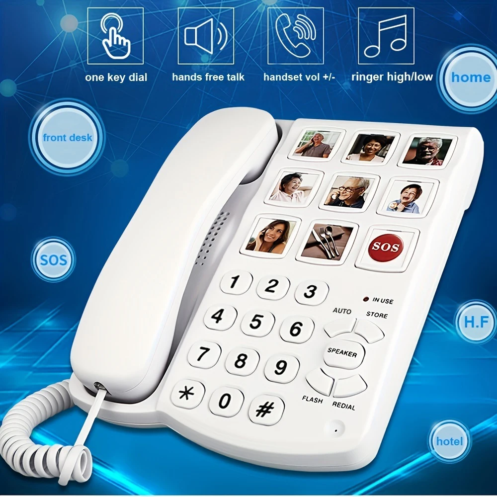 

Big Button Corded Telephone with Speaker for Seniors Elderly, Amplified One Button Touch Picture Landline Phone for Old People