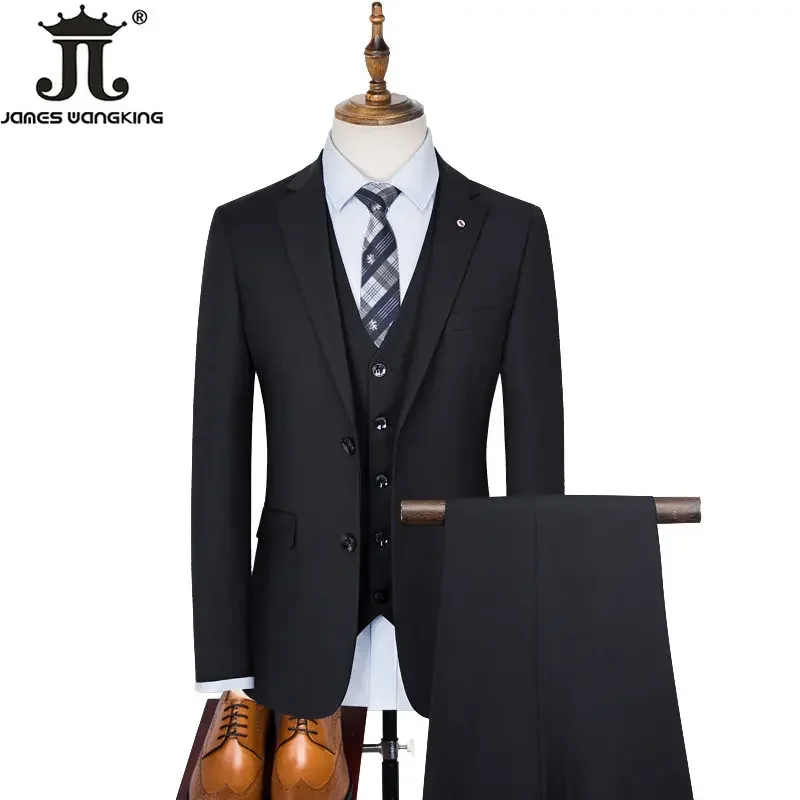 S-8XL Men's Suits (Jacket + Vest + Pants) High Quality Boutique Solid Color Casual Business Office Suit Set Three and Two Pieces 3