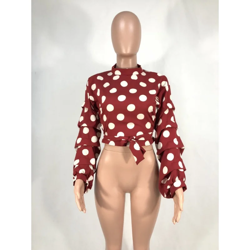 Women Polka Dot Blouses Tops Black Sashes Long Puff Sleeves White Red Big  Size XXXL Ladies Fashion Casual Spring Summer Bluas - AliExpress