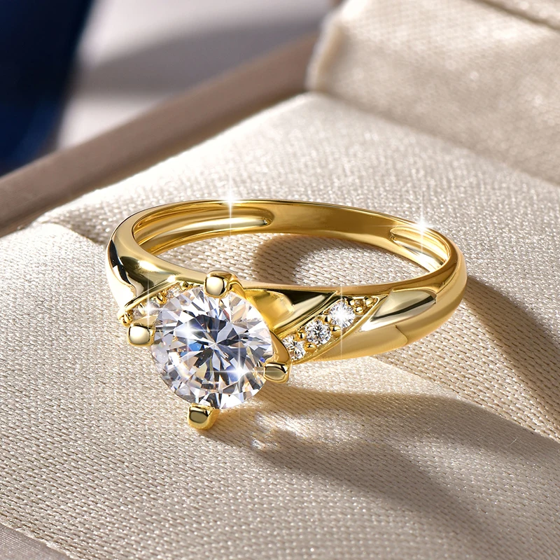 Rrjzz 14K Vergoldeter CZ Labor-Diamant Versprechen-Ring 7mm Rundschliff Kubischer Zirkonia Hochzeits-Verlobungsringe für Frauen – Detail 6
