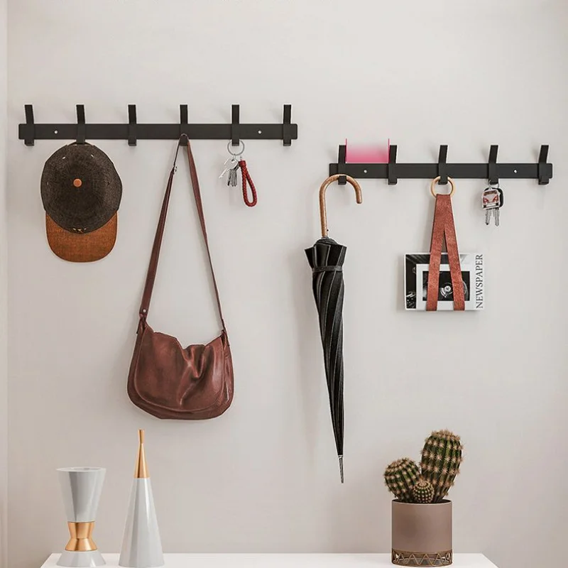 Double Layer Heavy-Duty Hanger, Suitable For Clothes, Hats, Umbrellas, And Keys-Black Metal Storage Rack With Multiple Hooks