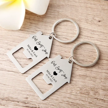 Personalized House-Shaped Bottle Opener Keychain – Stainless Steel with Name & Date - Image 5