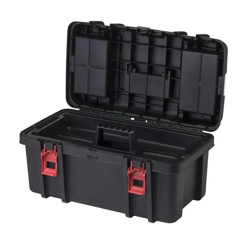 22-Inch Heavy-Duty Black Tool Box with Clear Lid Organizers Removable Utility Tray Carrying Handle 2