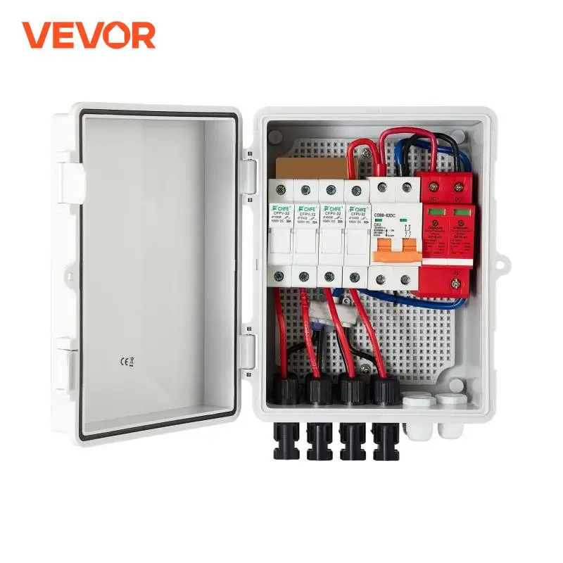 VEVOR PV Combiner Box 4 String 6 String IP65 Waterproof Lightning Protection Circuit Breaker for On/Off Grid Solar Panel System solar combiner box
