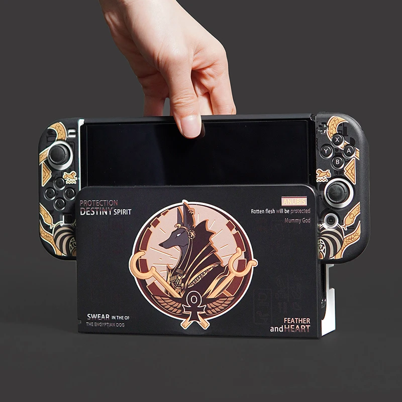 Black Egypt Anubis Protective Case for Nintendo Switch Oled Hard PC Cover Shell Set For Nintendo Switch Console Game Accessories