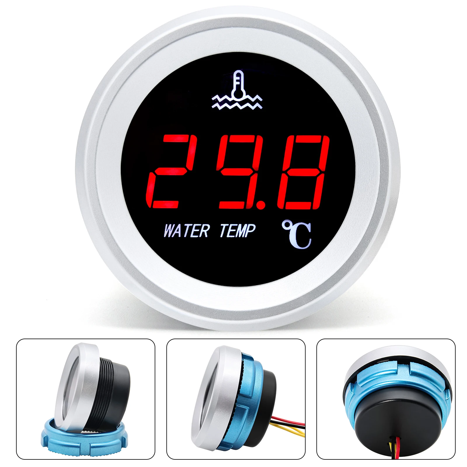12V Electronic Universal LED Digital Water Temperature Gauge 120 Celsius with 10mm Water Temp Sensor for Car Truck Yacht Boat AD