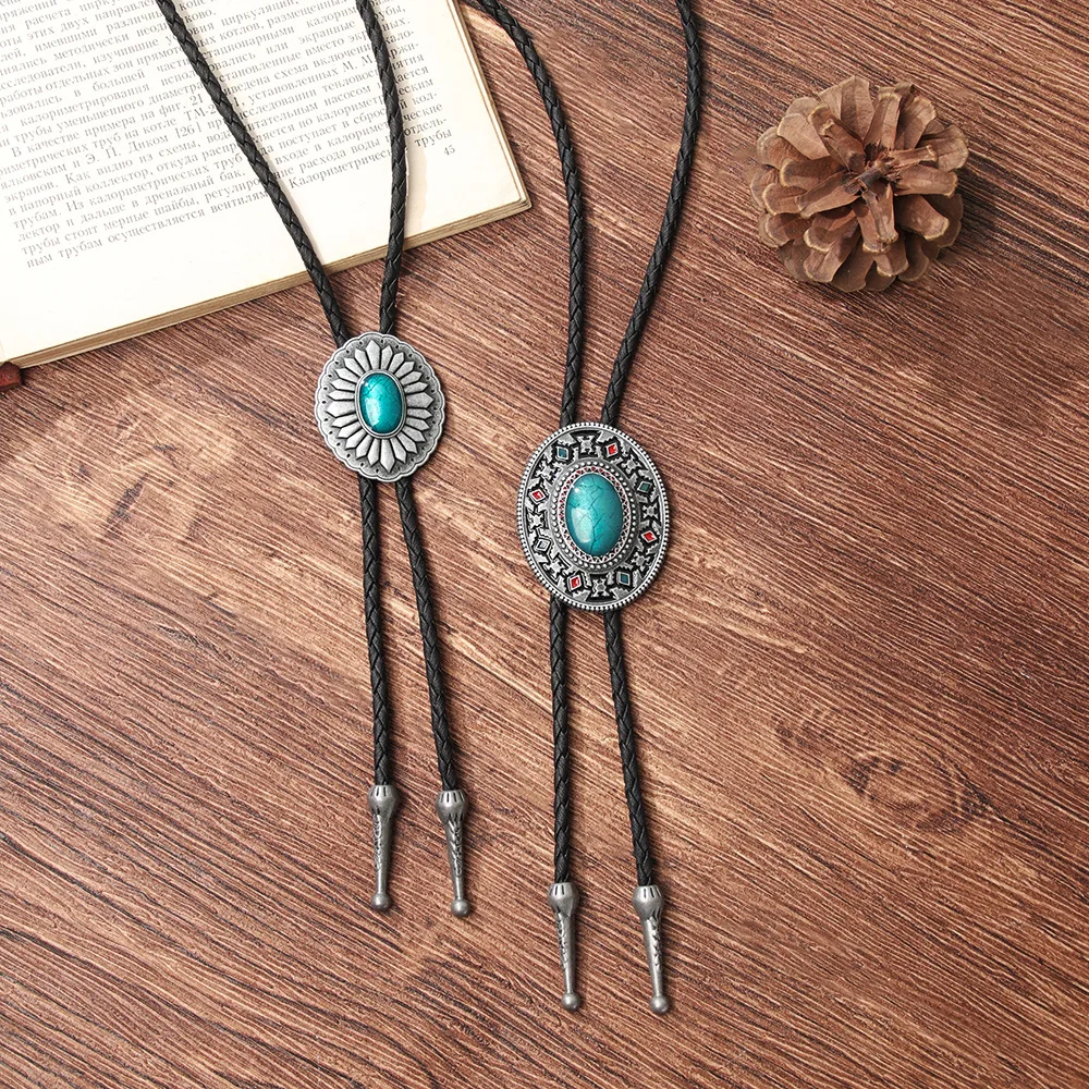 Bolo Tie Adjustable Vintage Sweater Chain Leather High-end Metal Petal Oil Painting Personalized Pendants Necklace Jewelry 2