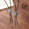 Bolo Tie Adjustable Vintage Sweater Chain Leather High-end Metal Petal Oil Painting Personalized Pendants Necklace Jewelry 2
