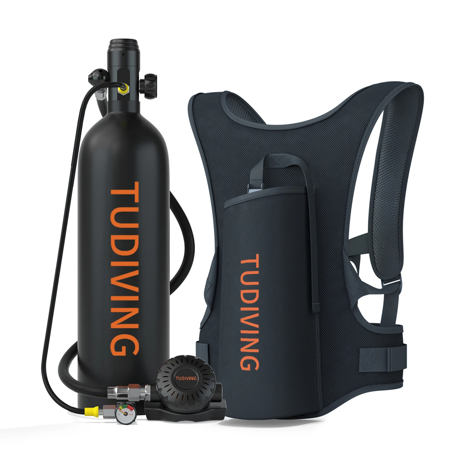 TUDIVING-2L Portable Scuba Tank Support 30-45 Minutes Breath,Refillable Diving Tank for Underwater Works