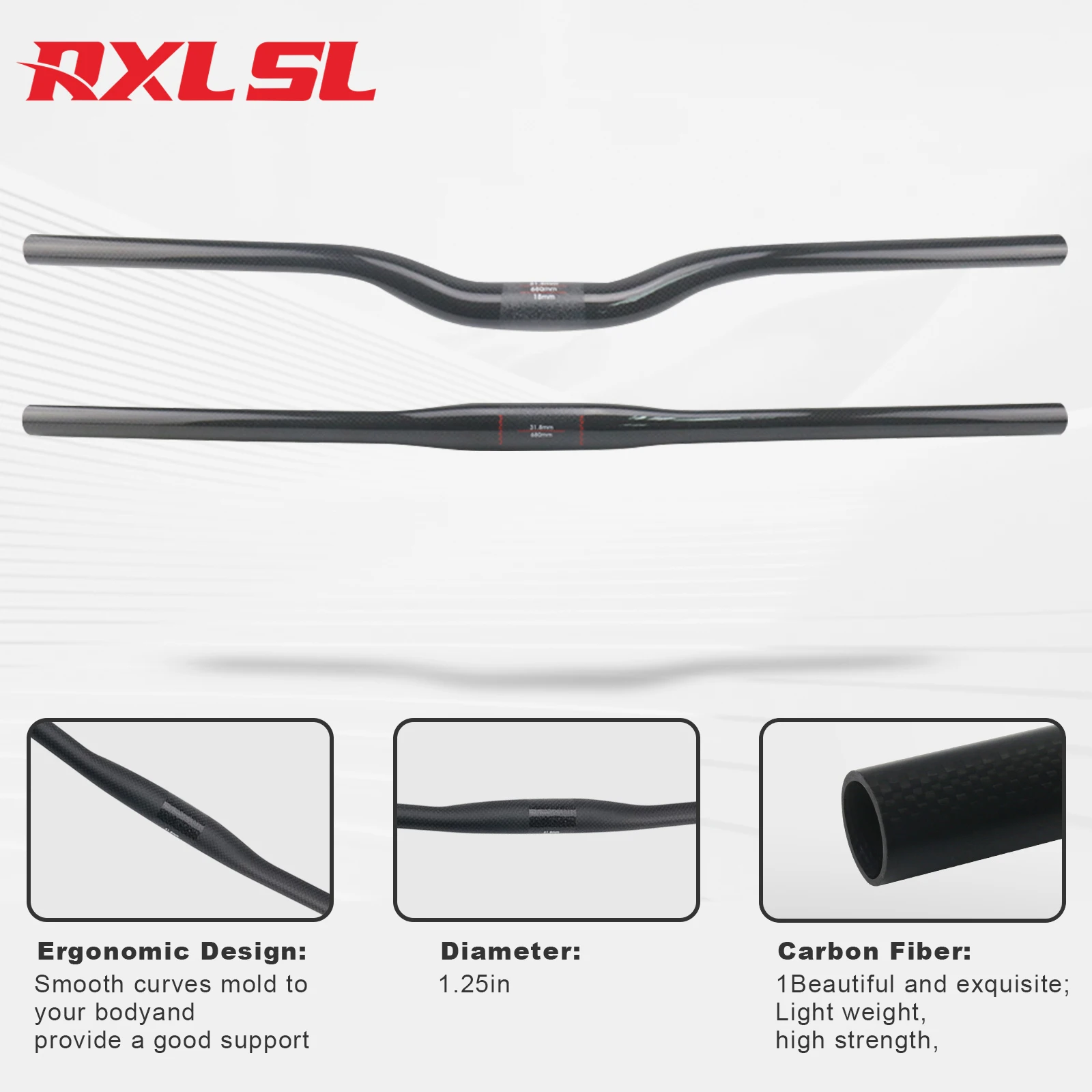 Manubrio MTB In Carbonio RXL 31,8 Mm – 720/760 Mm, Rialzo 15 Mm, Lowriser, Leggero