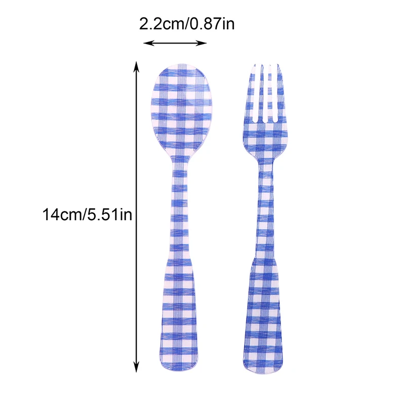 프렌치 스타일 레트로 격자 무늬 디저트 스푼 포크 플라스틱 티 커피 믹싱 스푼, 빈티지 음료 식기 티스푼, 2 개/세트
