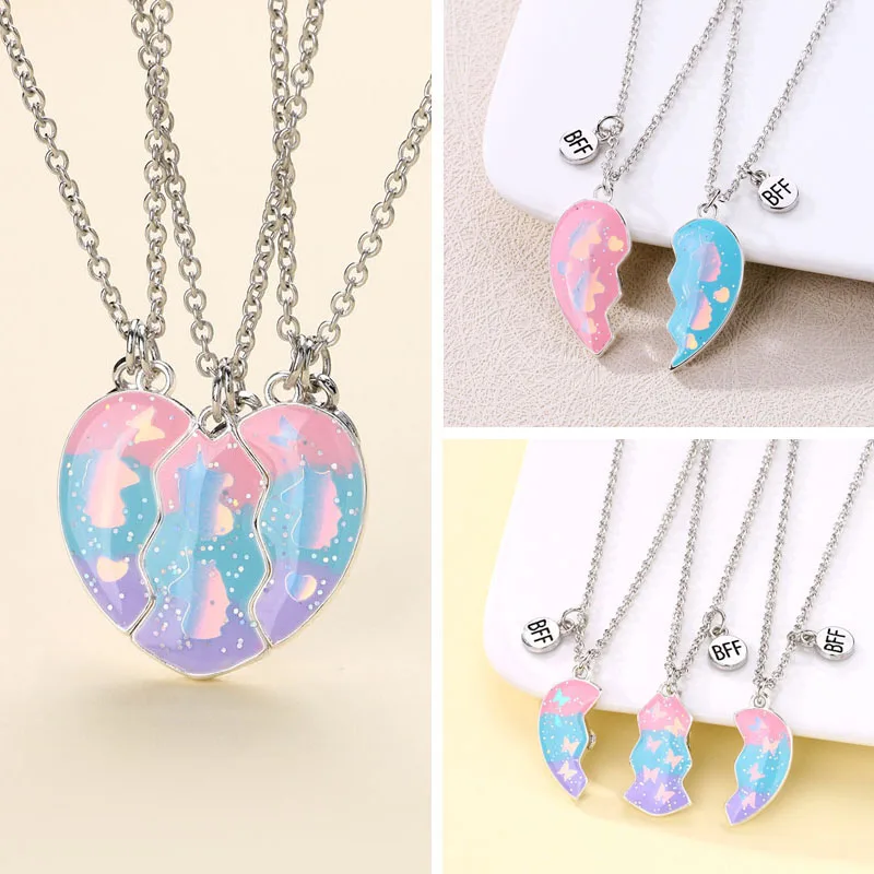 Luoluo&baby 2Pcs/Set Half Heart Two Halves Pendant Heartbeat Magnetic Heart  Necklace for Woman Girl Gift