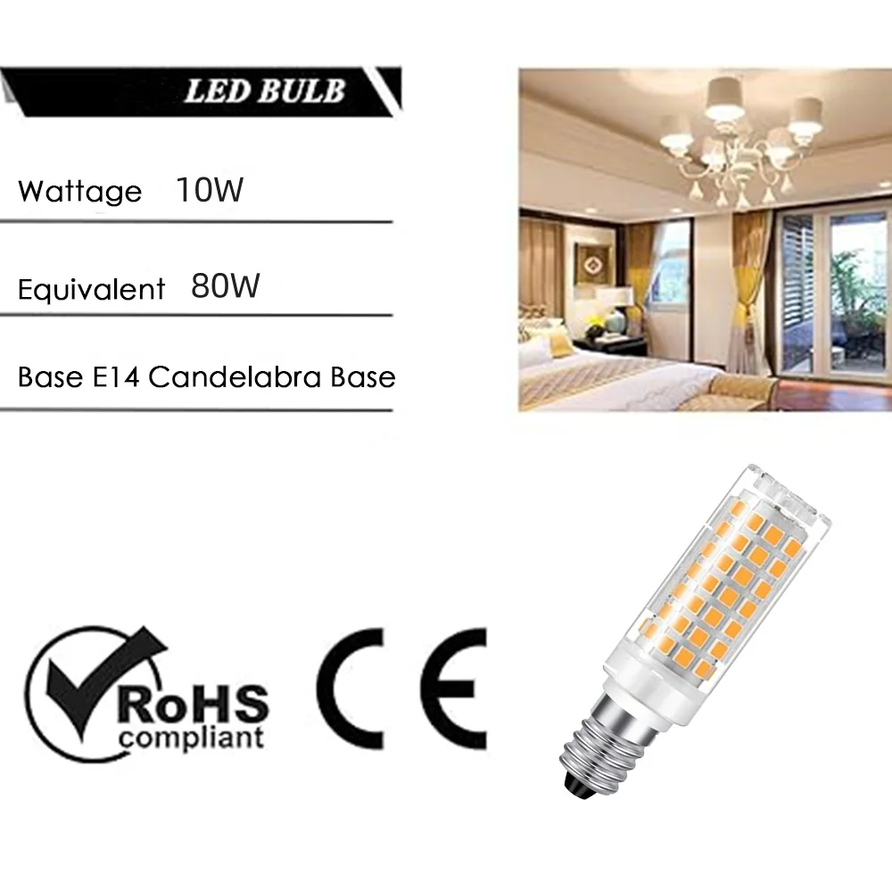 E14 LED 전구, 110-220V T3/T4 베이스 교체, 무지향성 천장 선풍기, 샹들리에, 디밍 불가, 6 개