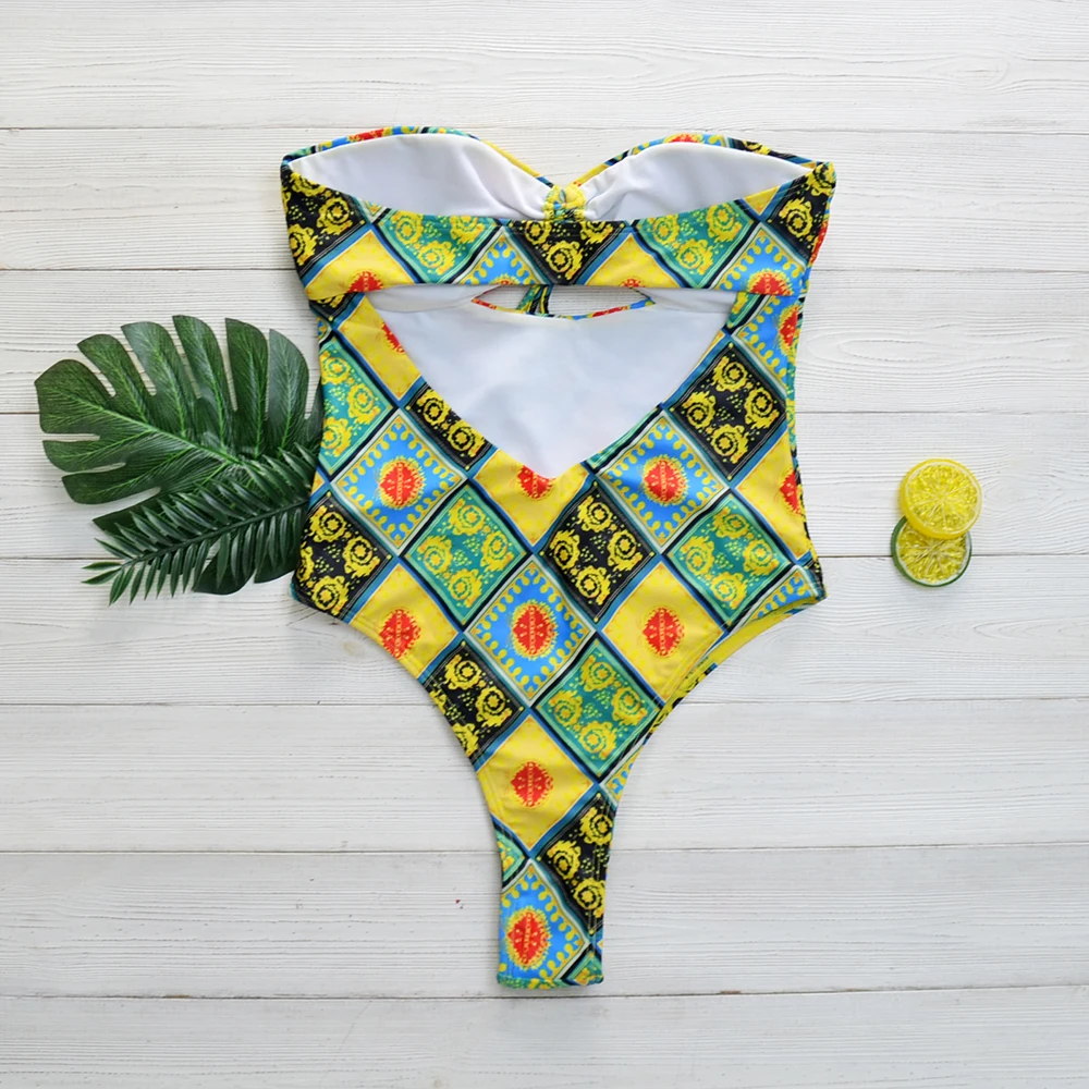 European and American New Bikini One Piece Swimsuit Print Swimwear