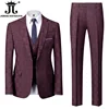 Jacket Vest Pants High -end Brand Plaid Official Business Office Suit 3Pcs or 2pcs Set Bride's Wedding Dress Party Male Suits 2