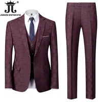 Jacket Vest Pants High -end Brand Plaid Official Business Office Suit 3Pcs or 2pcs Set Bride's Wedding Dress Party Male Suits 2