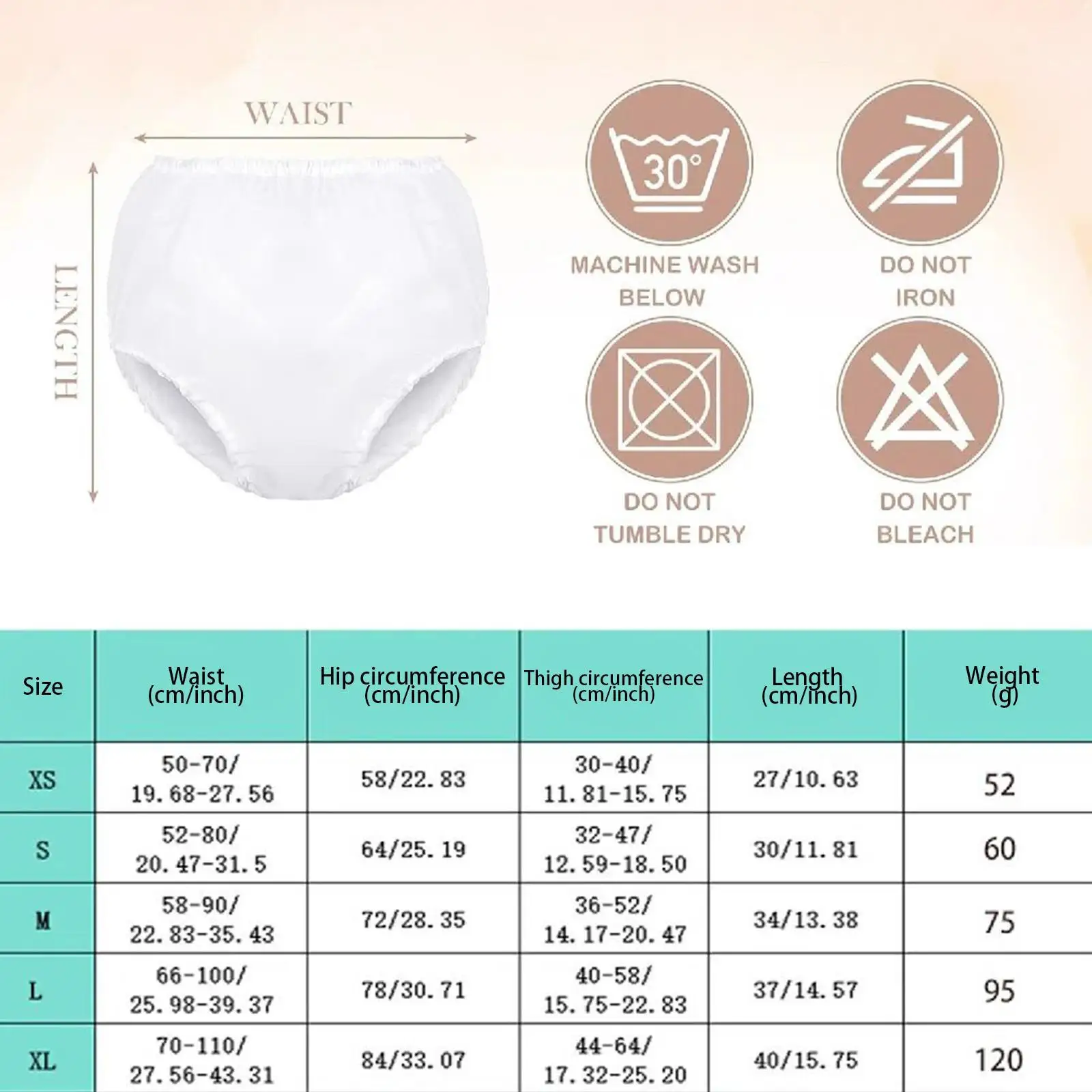 Reusable diapers Adult TPU Waterproof Incontinence Diaper Elastic Reusable Waterproof Plastic Diaper Pants for Elderly Disabled White Multi Size