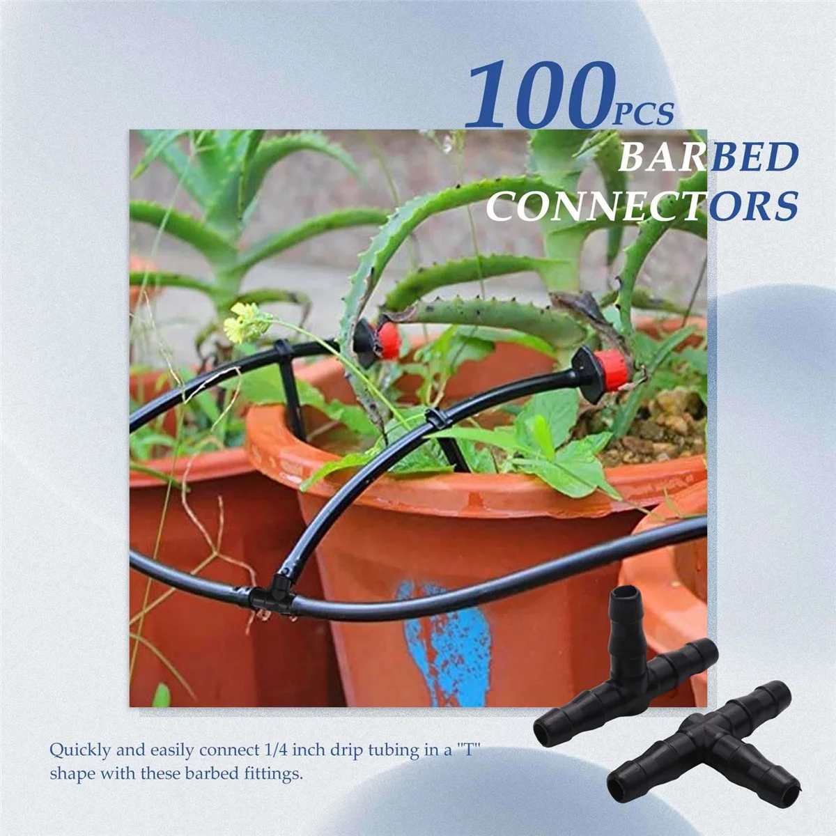 Drip Irrigation Barbed Connectors, Universal Barbed Tee Fittings 100Pcs, Fits 1/4 inch Drip Tubing (4/7mm Tee Pipe)