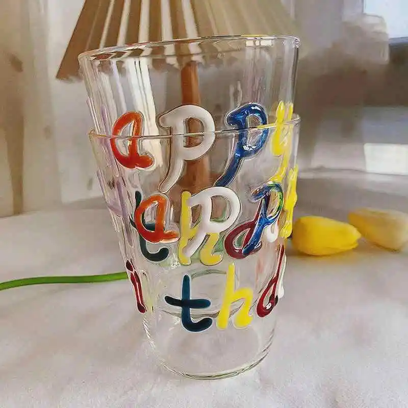 Colorful 3D letter Coffee Milk Juice Glass Cup Drink Water Cup High Borosilicate heat-resistant Glass Desserts Milk Coffe