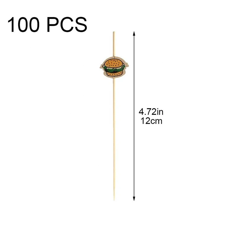 Bamboo Food Picks 100Pcs Burger Decorated Fruit Sticks Snack Skewers Party Buffet Sandwich Decoration