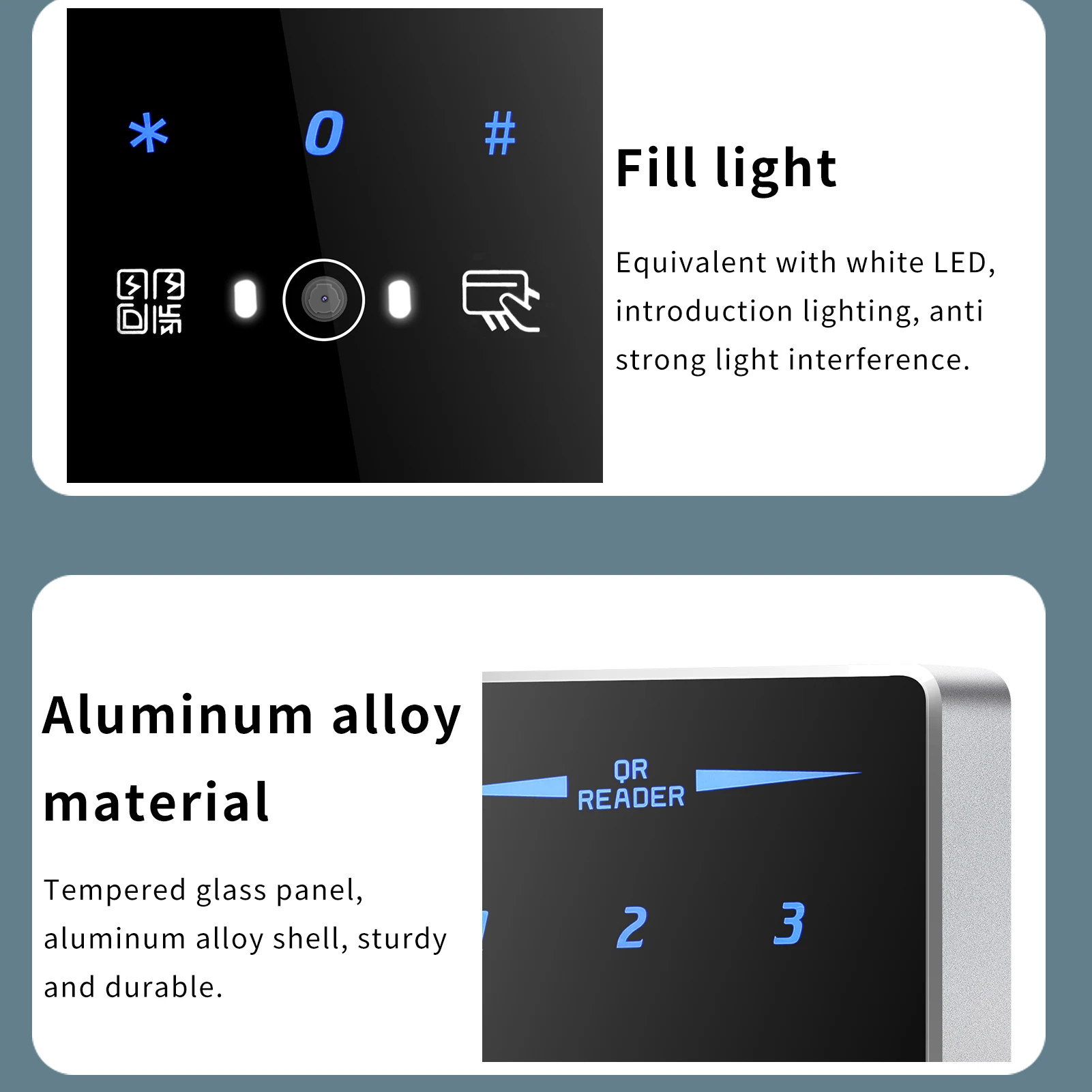 Waterproof QR Code Metal ID Access Control Keypads, NFC RFID Card Reader, RS232/RS485/WG Format, Used For Access Control Systems