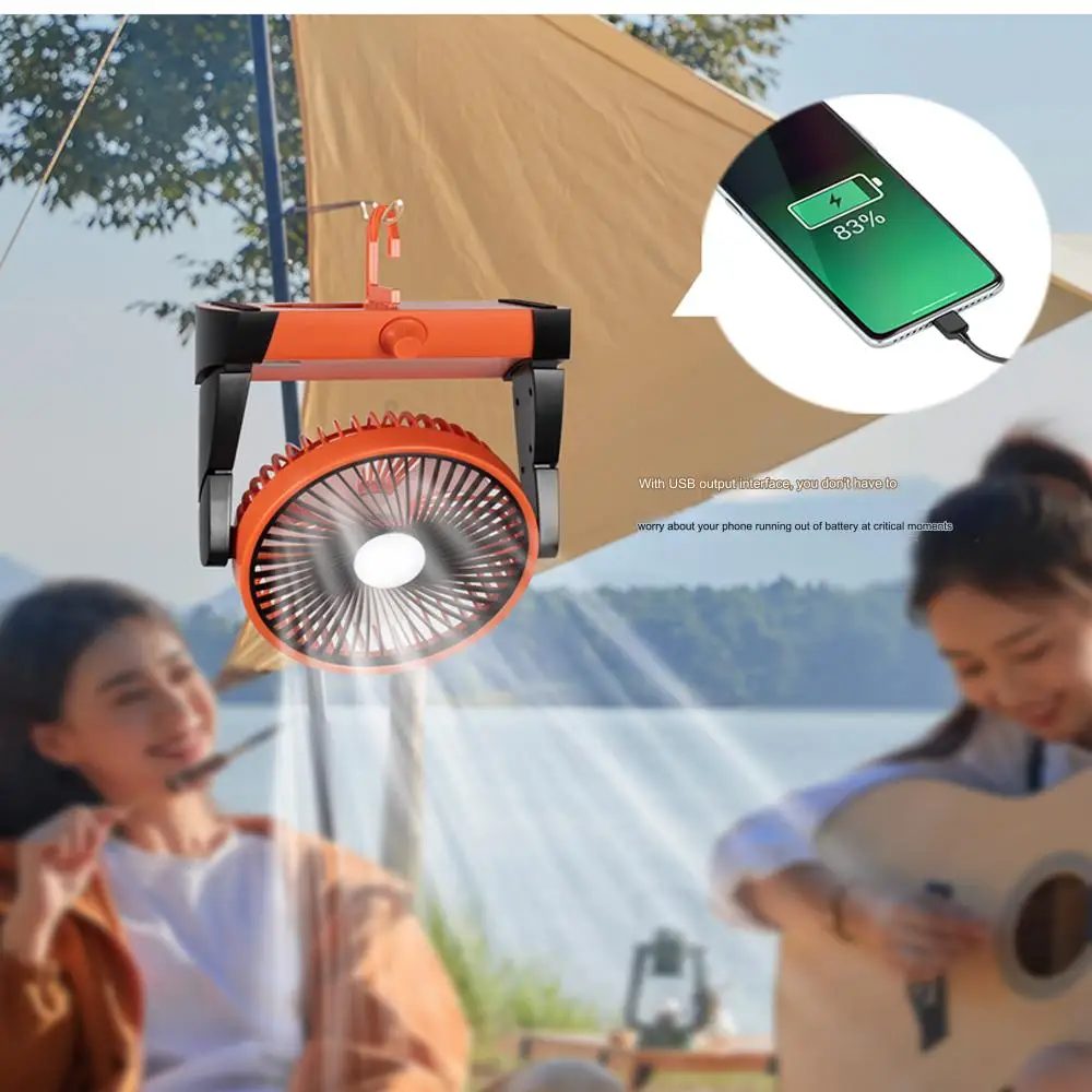 

3 in1 Portable Camping Fan Rechargeable Battery Powered Fan- USB Fan with Light for Indoor, e.g. Tent, Travel, BBQ, Fishing