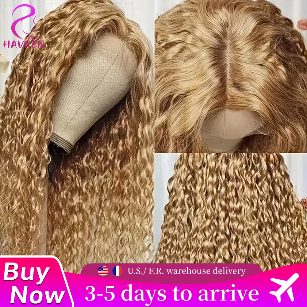 Deep Wave #27 Honey Blonde 13x4 13x6 Hd Lace Front Wig 220 Density 30 Inch Water Wave Preplucked Curly Brazilian Human Hair Wigs