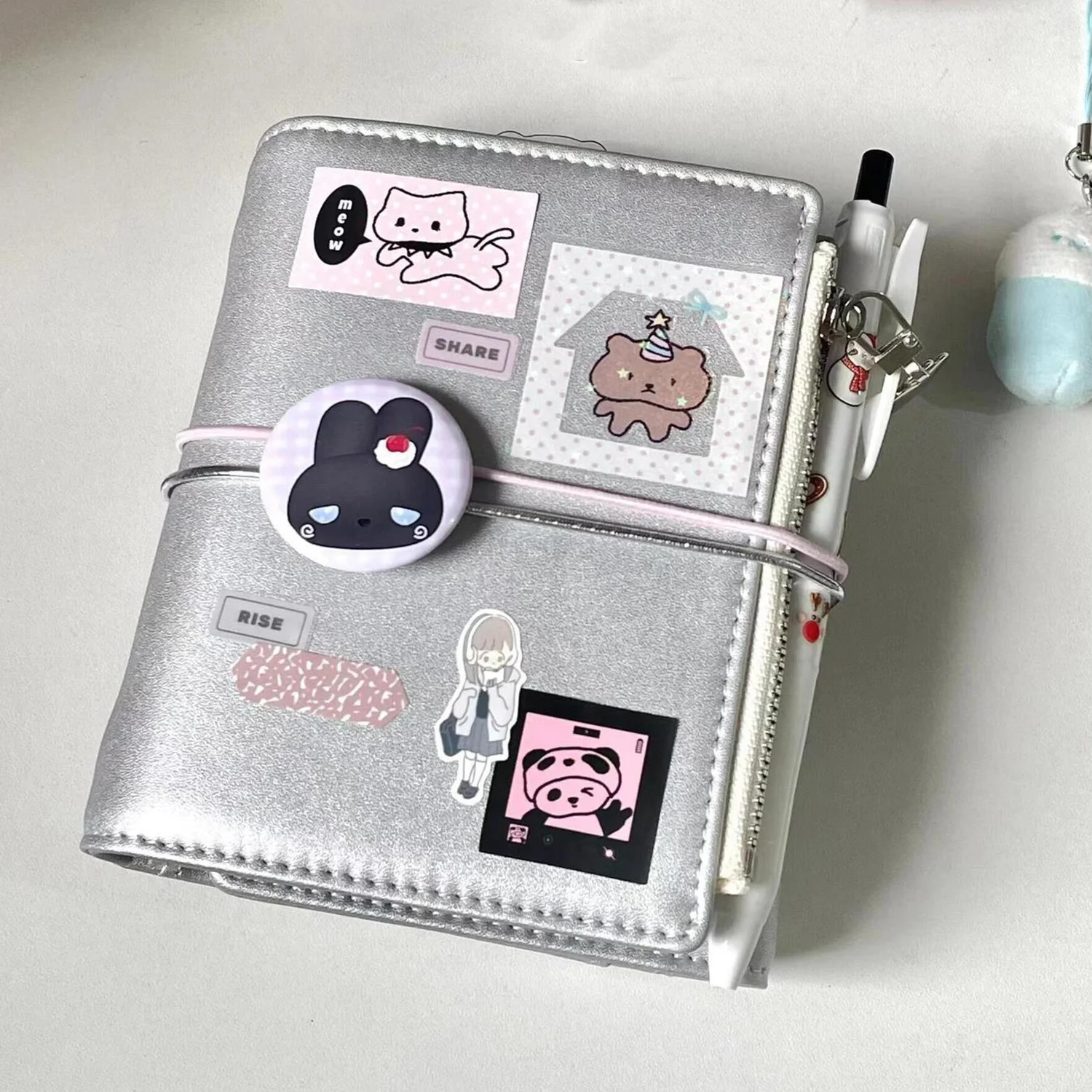 Silver M5 notebook 3 folding binder small notepad portable soft leather girls' plan book with 45 blank inner pages