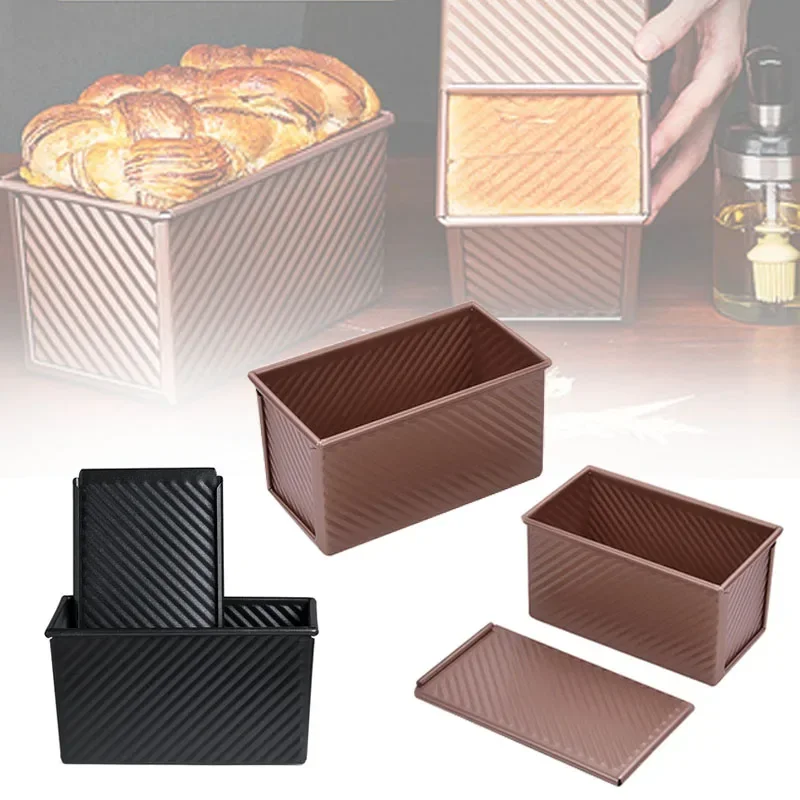 Rectangular Loaf Pan Carbon Steel Nonstick Baking Mold Bread Box Bellows with Cover Toast Box Baking Tools For Cakes Bakeware