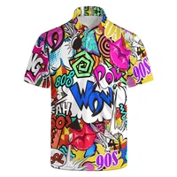 Offre spéciale impression 3d 80s 90s Polo de Golf été rétro chemise à revers rue ample à manches courtes hauts hommes bouton t-shirts 2