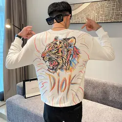 Men's long sleeve vests 2022 autumn new round neck tide brand slim handsome jacket trend Joker T-shirt