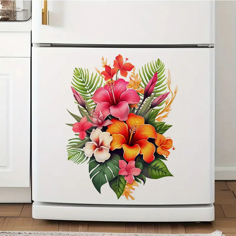 Watercolor Tropical Flowers Wall Stickers Water-proof For Wall Bathroom Cabinet Door Toilet Car Laptop