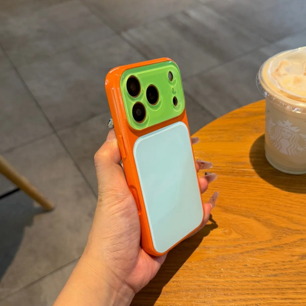 Colorful Tempered Glass Color Blocking Glossy Dopamine Shockproof Acrylic Phone Case