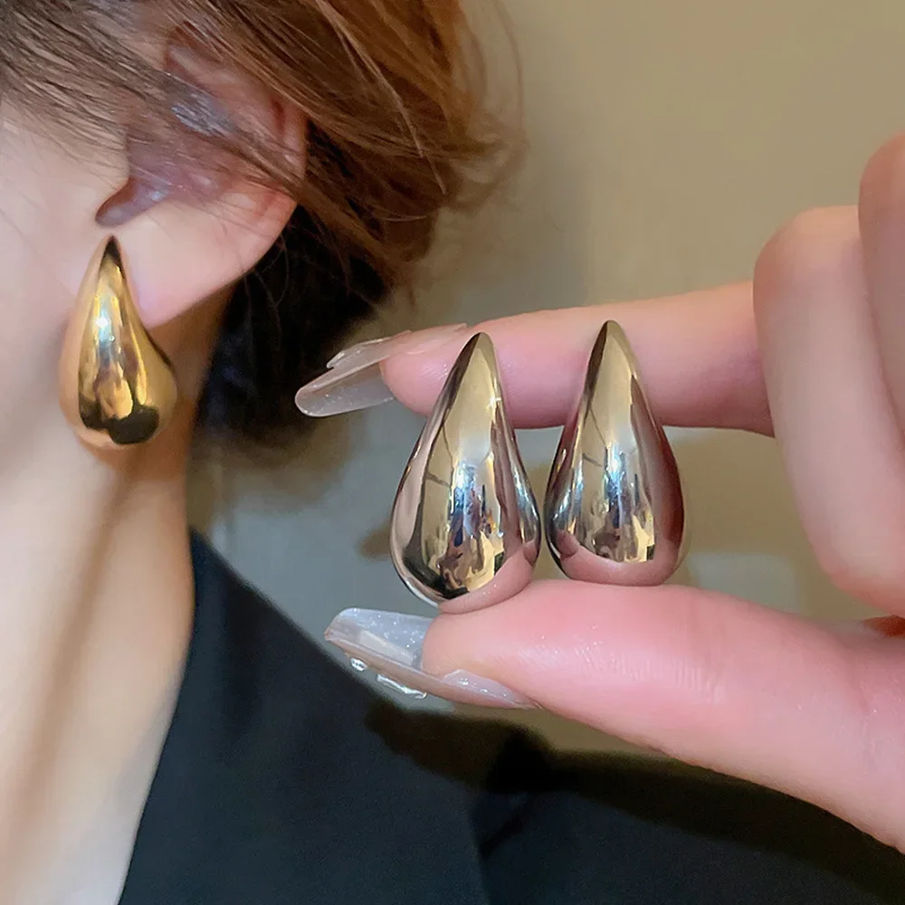 Drop earrings golden earrings dome teardrop earrings exaggerated large water drop metal for women retro gold