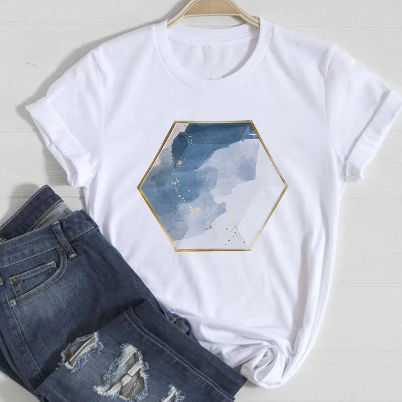 

2022 T Shirts Women Cartoon geometry Graphic Streetwear Tees shirt femme Fashion Tops Funny Vintage Casual Ladies Tshirt Clothes