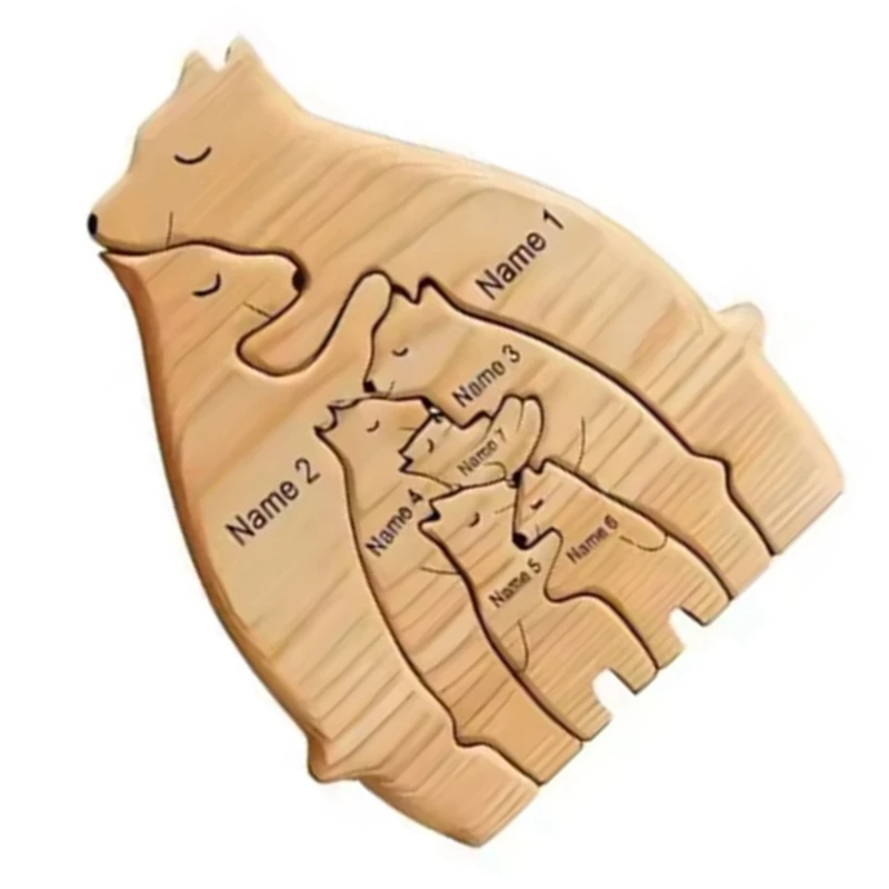 T43C-Art Wooden Bear Family Puzzle Custom Home Decor Thanksgiving Christmas Heartwarming Gift
