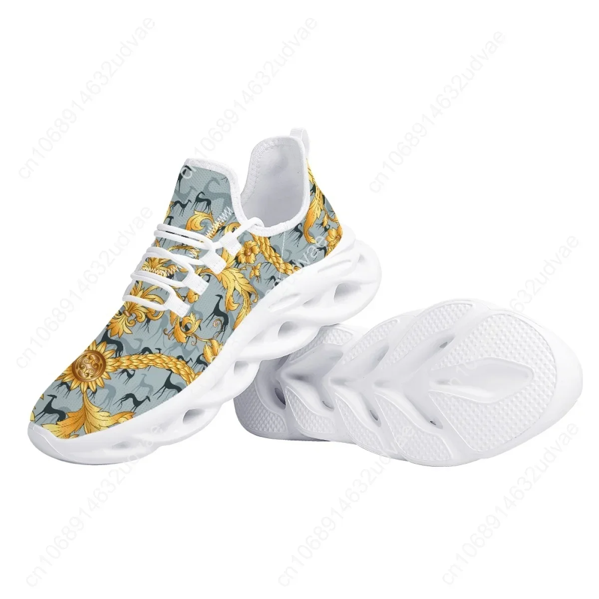 Women's Luxury Shoes 2024 Spring Autumn New Design Fashion Gold Floral Greyhound Dog Print Sneakers Zapatos Dropship