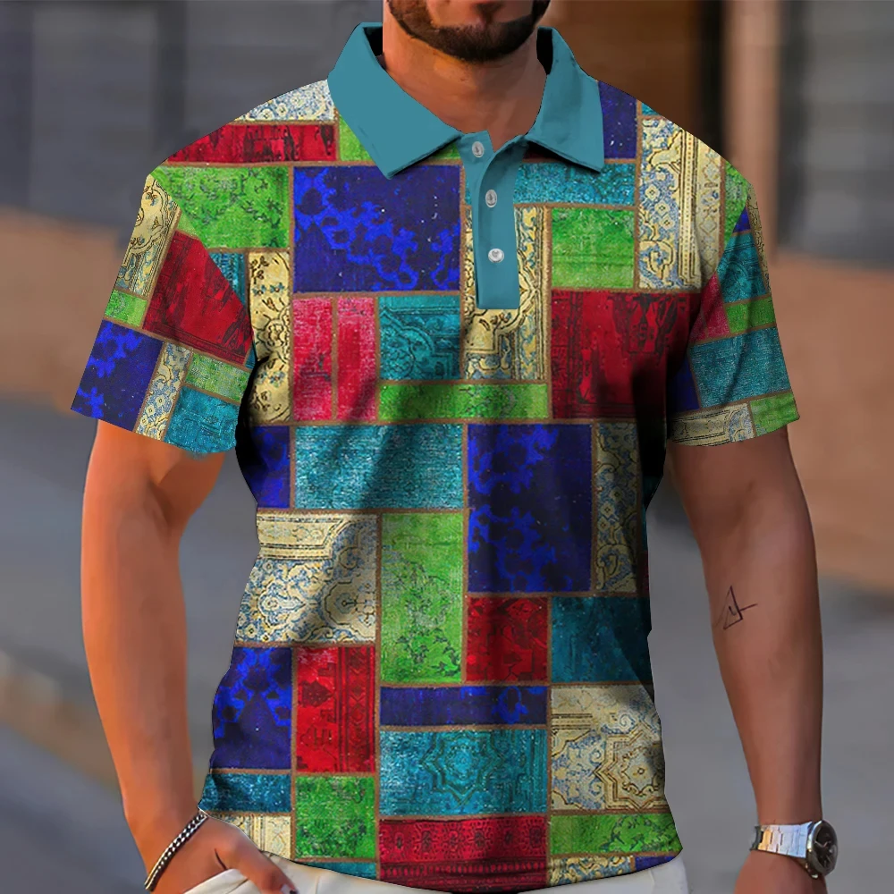 

Street Men's Polo Shirt Plaid Shirts Short Sleeve Tops Summer Casual T-Shirt 3D Printing Clothing Male Oversized Polo Shirts 5xl