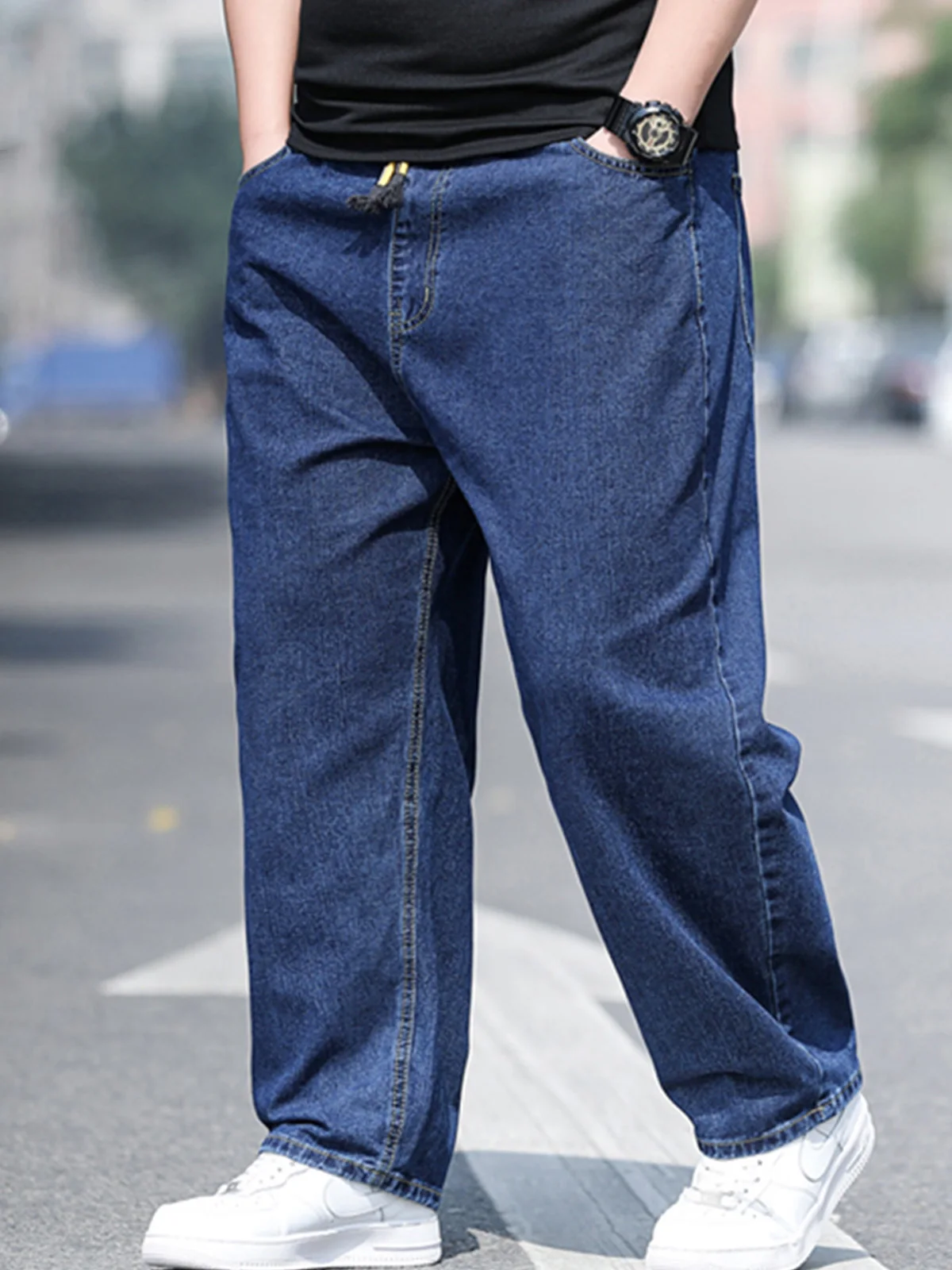 Jeans For Men Fashion Casual Plus Size Loose Elastic Waist Street Wide Leg  Trousers Pants