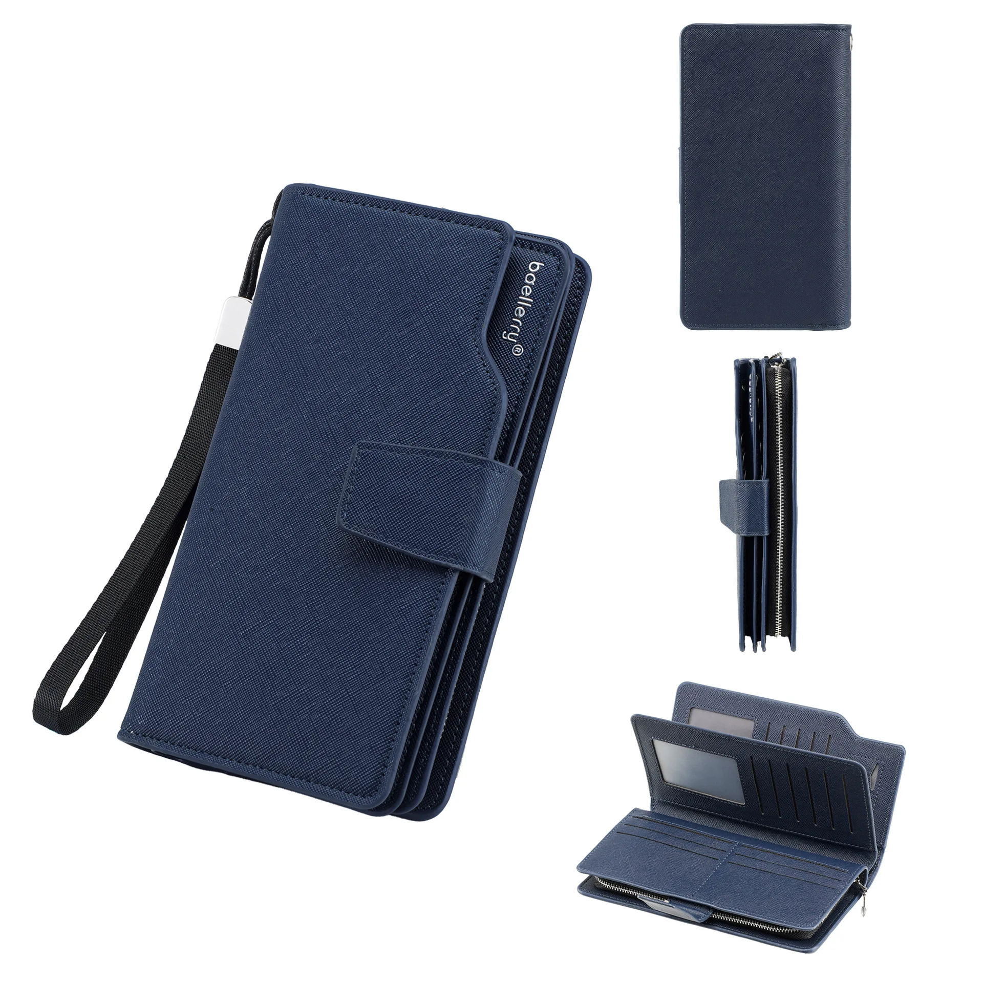 1Pcs/Baellerry Men's Long Zipper Wallet, Large Capacity Multi-Compartment Storage Clutch with Wrist Strap, Id Card Holder, Can Hold Mobile Phone, Cash, Receipts, Sd Card