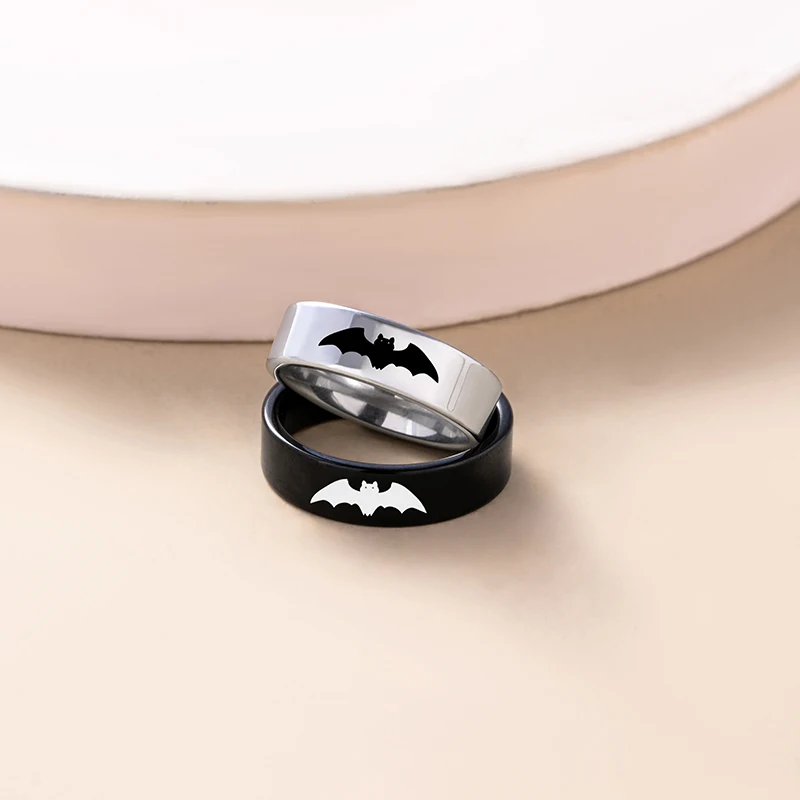 Yin Yang Bat Stainless Steel Couple Rings Punk Black Silver Color Vampire Ring For Women Men Halloween Jewelry 4