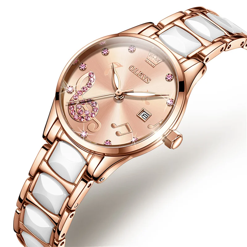 OLEVS Luxury Brand New Watch For Women Fashion Musical Note Ceramics Watches For Ladies Casual Female Quartz Watch Reloj Mujer