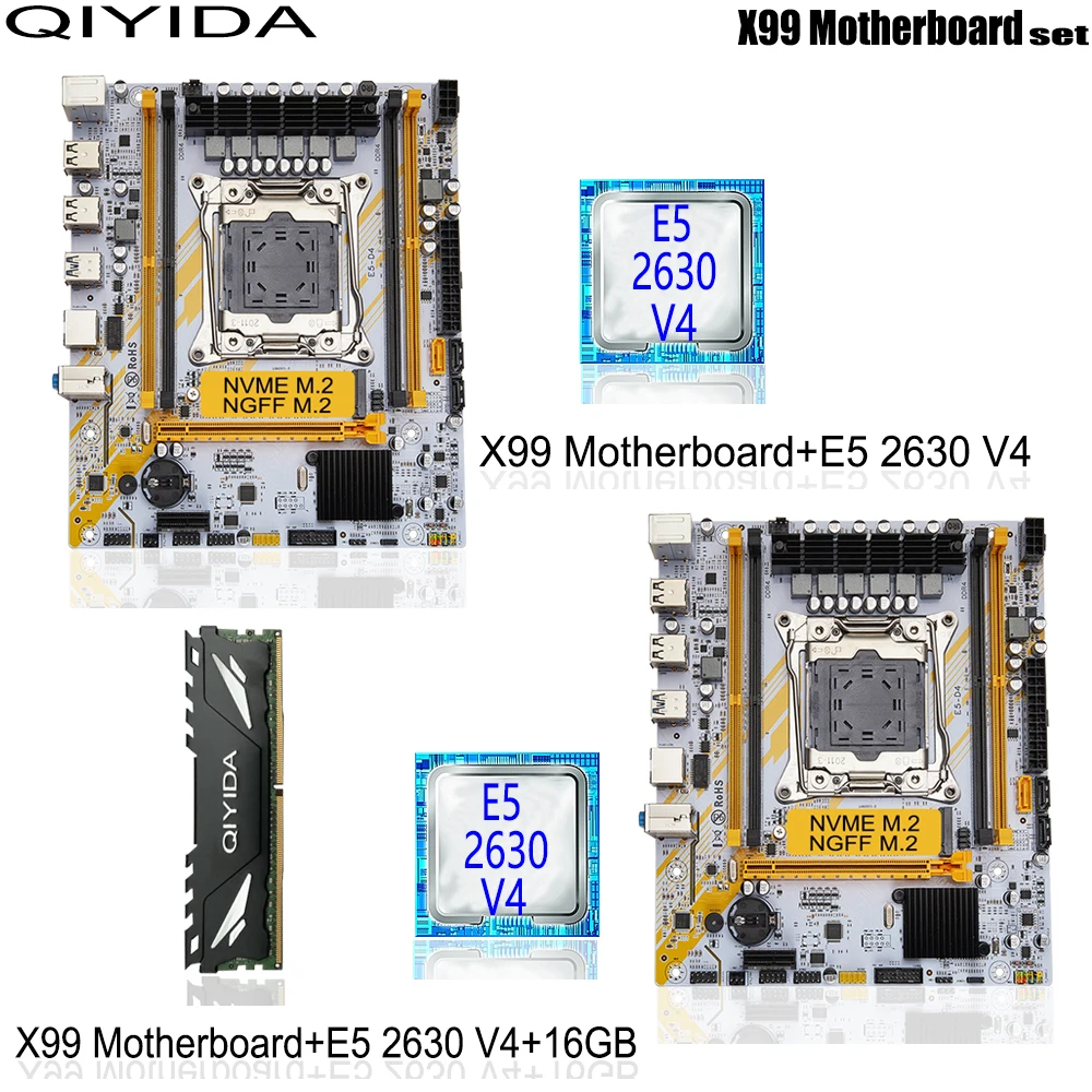 QIYIDA X99 motherboard set E5 2630 V4 1x16GB DDR4 REGECC memory cpu combo kit PCI-16 USB3.0 Server M-ATX E5 D4