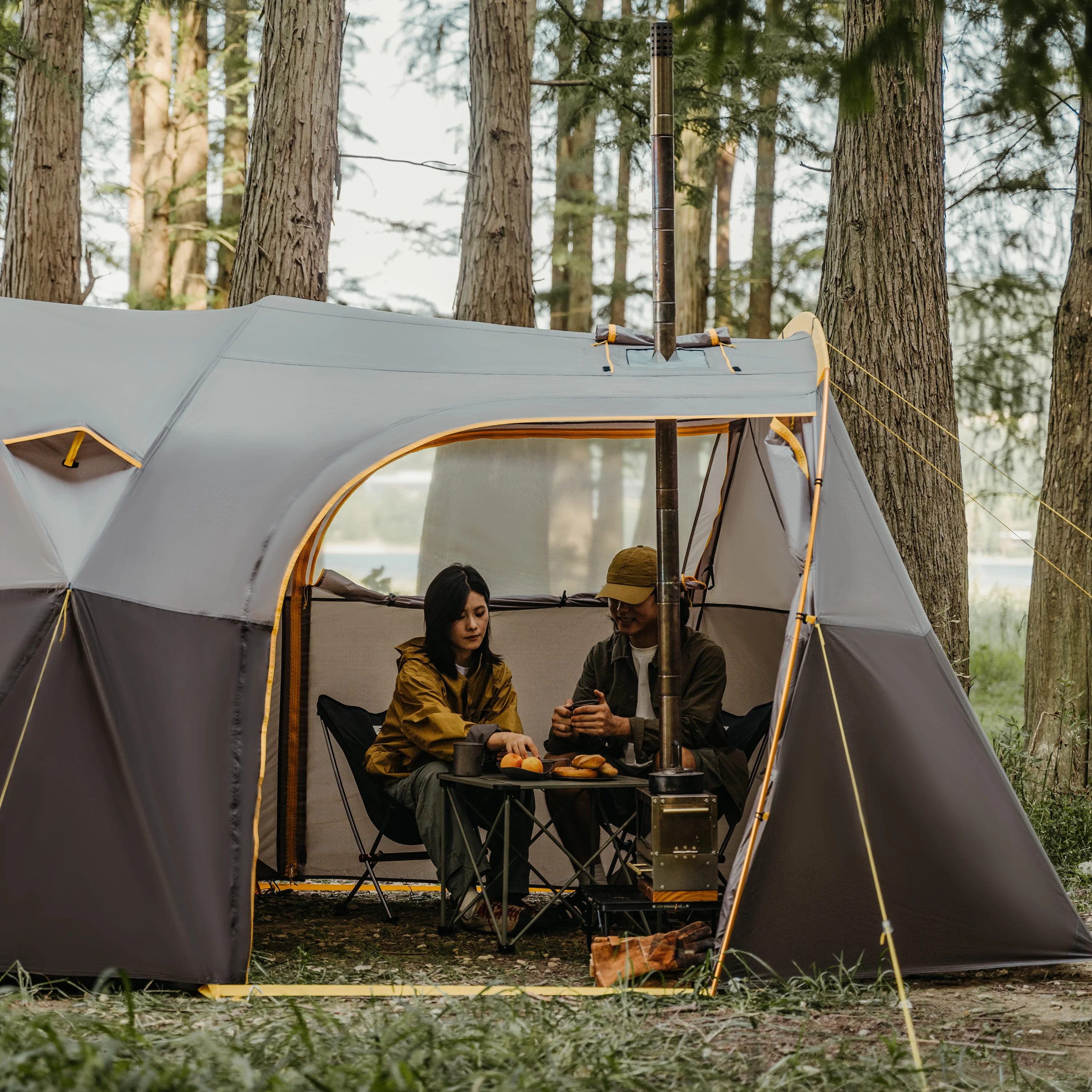 Naturehike KOTA6 Tunnel Tent 70D One Room One Living Room Large Space 4 SeasonTent Outdoor Travel Waterproof Tents With Chimney